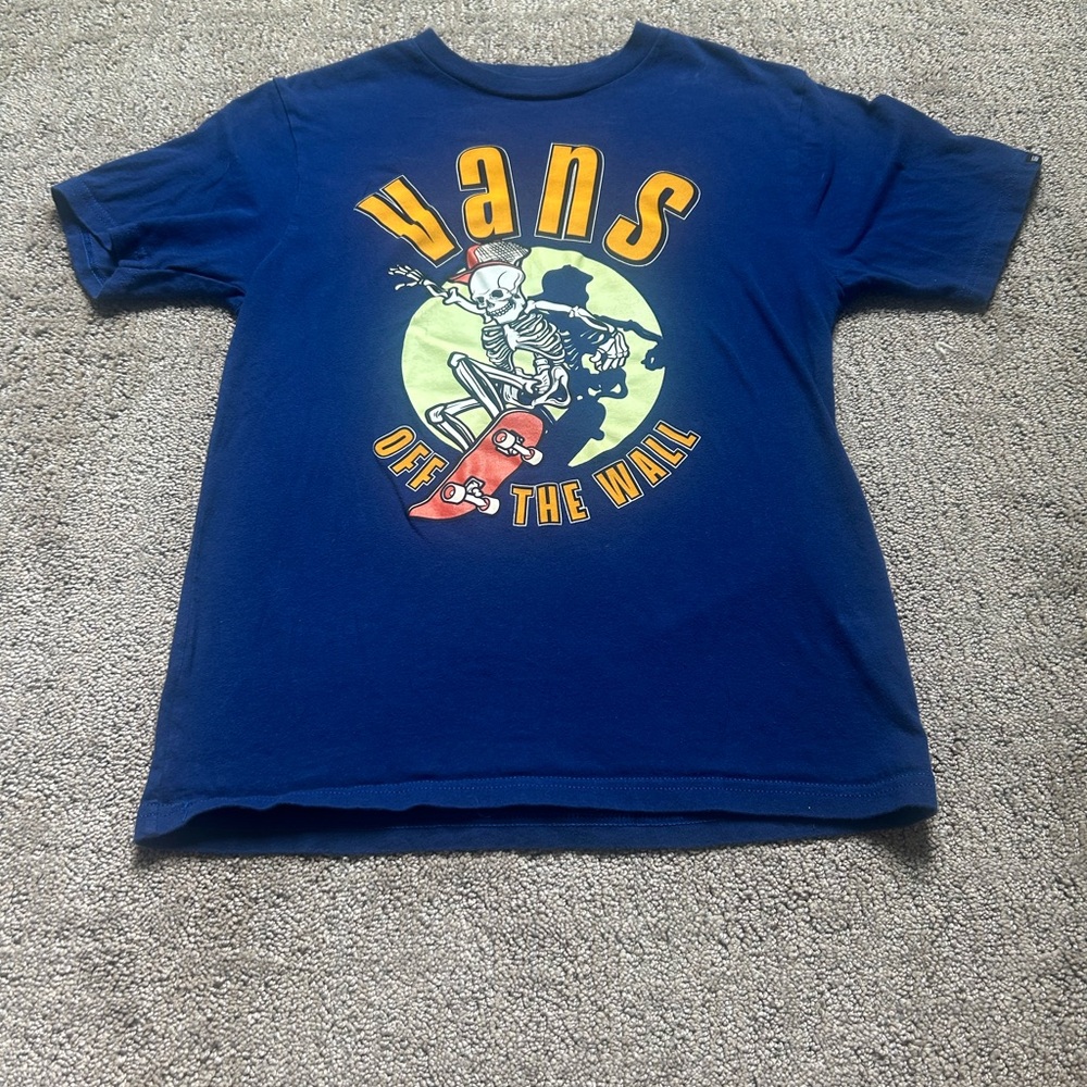 Boys youth small (8/10) Vans Blue Skate Skeleton Graphic Tee